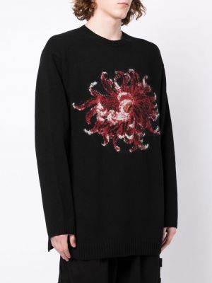 Raštuotas gėlėtas vilnonis megztinis Yohji Yamamoto juoda