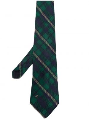 Jedwabny krawat w kratkę Valentino Garavani Pre-owned zielony