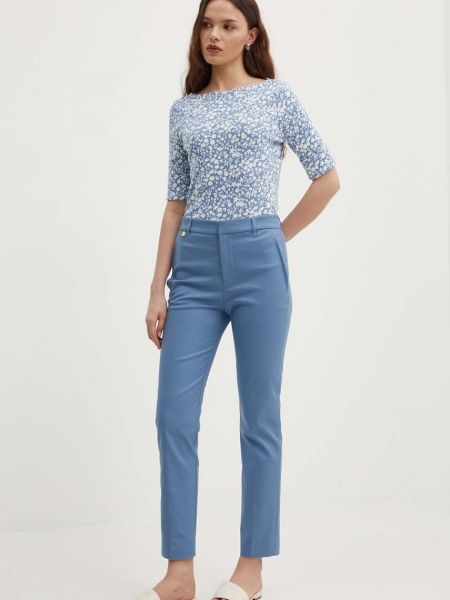 Spodnie z wysoką talią Lauren Ralph Lauren niebieskie