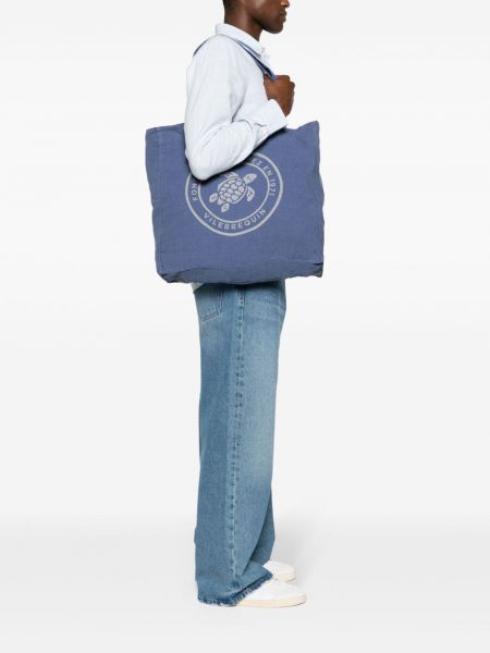 Lněná shopper kabelka Vilebrequin modrá
