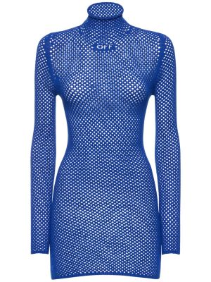 Viskózové mini šaty se síťovinou Off-white modré