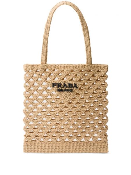 Τσάντα shopper από λυγαριά Prada μπεζ