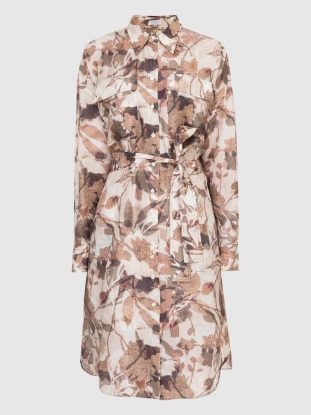 Шовкове сорочка Сукня з візерунком Brunello Cucinelli, бежеве