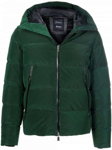 Péřová bunda na zip s kapucí s kapsami Herno zelená