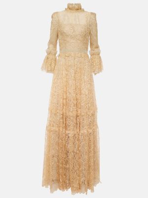 Μάξι φόρεμα με δαντέλα Costarellos χρυσό