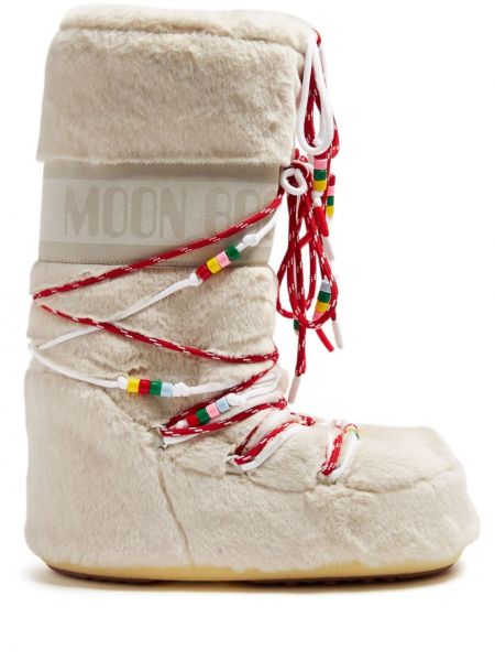 Členkové topánky s kožušinou s korálky Moon Boot biela