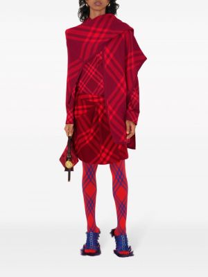 Kostkovaný vlněný kabát Burberry červený