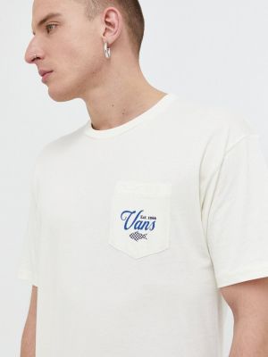 Bavlněné tričko s potiskem Vans béžové