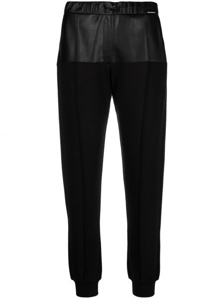 Pantalones con cordones de cuero Karl Lagerfeld negro