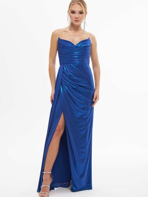 Dzianinowa sukienka wieczorowa Carmen niebieska