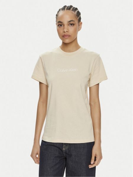 Marškinėliai Calvin Klein smėlinė