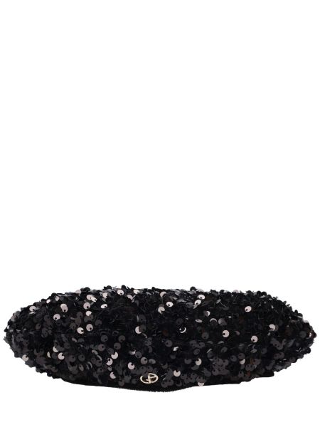 Aksamitna czapka z cekinami Giorgio Armani czarna