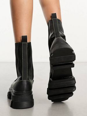 Черные массивные ботинки челси с контрастной строчкой Public Desire Wonder