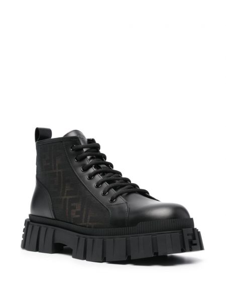 Žakárové kožené kotníkové boty Fendi černé