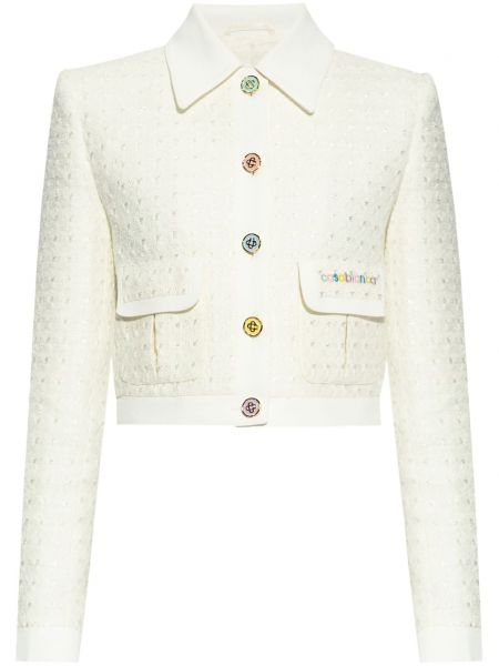 Veste longue brodée en tweed Casablanca blanc