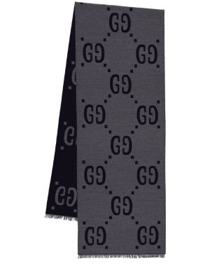 Sciarpa di lana di lana di seta Gucci grigio