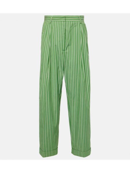 Pantaloni dritti di cotone a righe Dries Van Noten verde