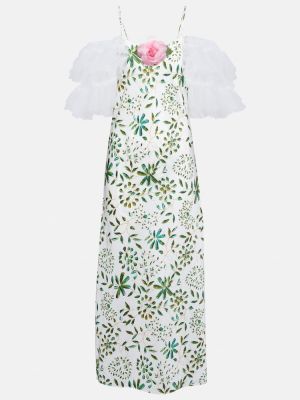 Svilena midi obleka s cvetličnim vzorcem Rodarte zelena