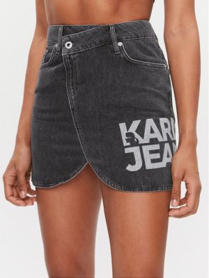 Priliehavá džínsová sukňa Karl Lagerfeld Jeans sivá