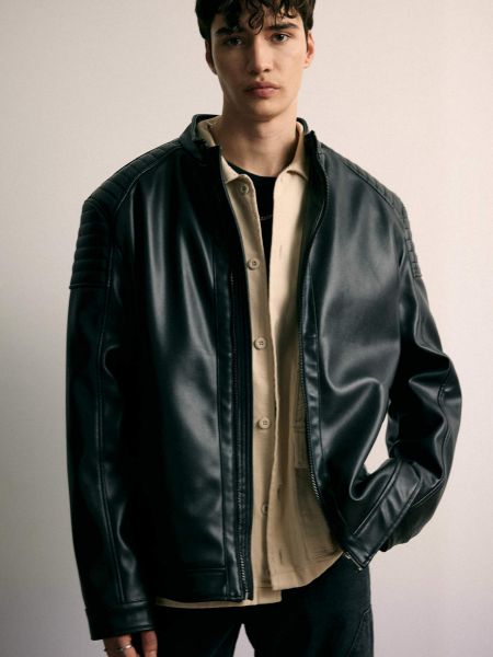 Slim fit priliehavá kožená bunda z ekologickej kože Defacto