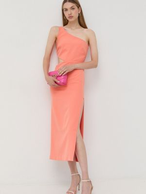Jednobarevné přiléhavé dlouhé šaty z polyesteru Bardot - oranžová