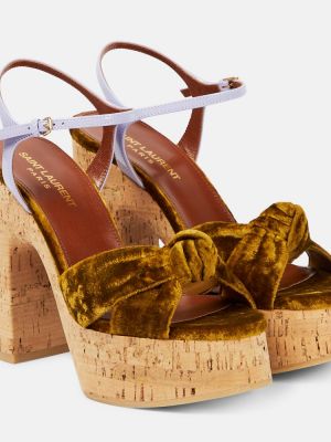 Sandale din piele de catifea cu platformă Saint Laurent auriu