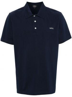Bombažna polo majica z vezenjem A.p.c. modra