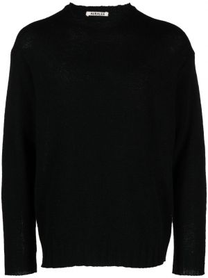 Sweter wełniany z kaszmiru z okrągłym dekoltem Auralee czarny