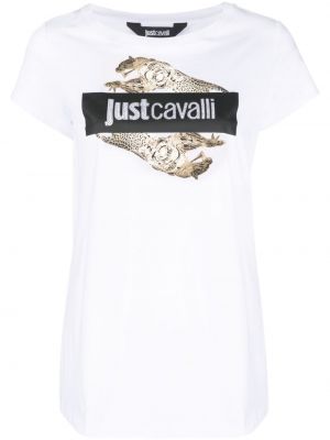 Памучна тениска с принт Just Cavalli бяло