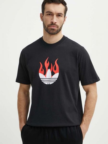 Bavlněné tričko s potiskem relaxed fit Adidas Originals černé