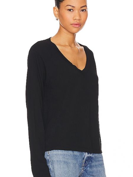 Top di cotone con scollo a v a maniche lunghe Perfectwhitetee nero