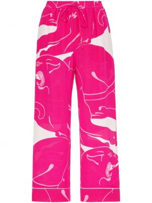 Μεταξωτό παντελόνι με σχέδιο Valentino Garavani ροζ