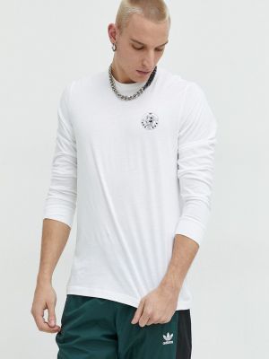 Bílé bavlněné tričko s dlouhým rukávem s potiskem s dlouhými rukávy Adidas Originals