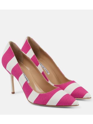 Полуотворени обувки на райета Manolo Blahnik розово