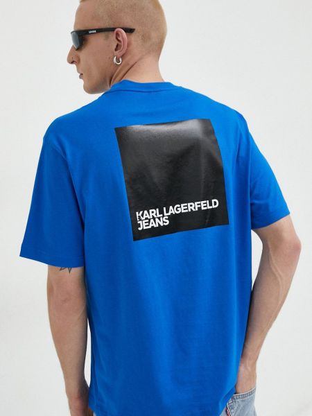 Тениска с дълъг ръкав с принт Karl Lagerfeld Jeans синьо