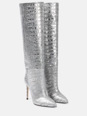 Usnjene gumijasti škornji s kačjim vzorcem Paris Texas srebrna