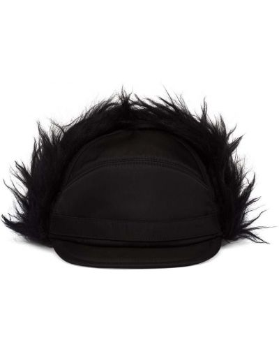 Moherowa czapka z daszkiem Prada czarna
