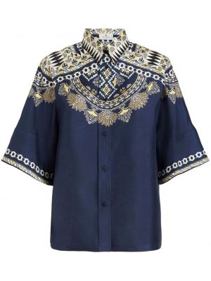 Šilkinė marškiniai su paisley raštu Etro mėlyna