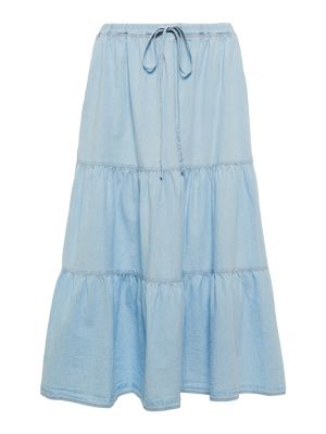 Bavlnená zamatová dlhá sukňa Velvet modrá