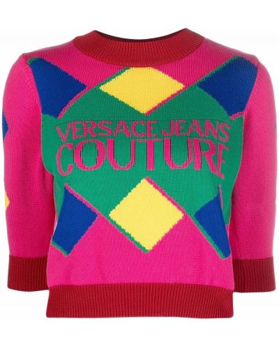 Jersey de tela jersey con estampado de rombos Versace Jeans Couture rosa