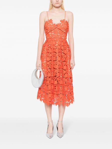 Krajkové květinové midi šaty Self-portrait oranžové