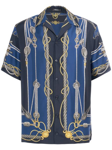 Camisa de seda manga corta Versace azul