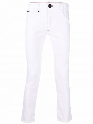 Slim fit priliehavé skinny fit džínsy s výšivkou Philipp Plein biela