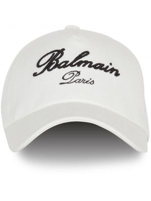 Памучна шапка с козирки бродирана Balmain бяло