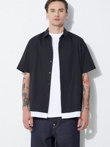 Βαμβακερό πουκάμισο με κοντό μανίκι σε φαρδιά γραμμή Neil Barrett μαύρο