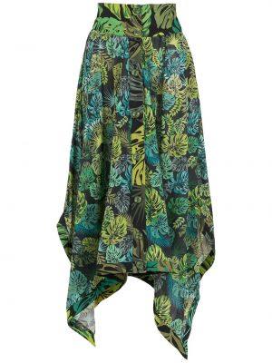 Lněné midi sukně s vysokým pasem s potiskem Amir Slama - zelená