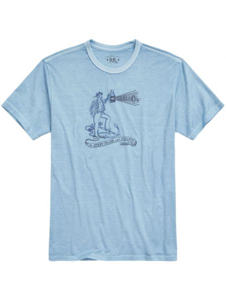 Raštuotas medvilninis marškinėliai Ralph Lauren Rrl mėlyna