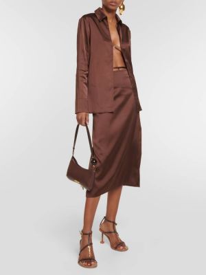 Атласная юбка миди с высокой талией Jacquemus коричневая