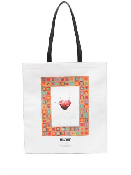 Μάλλινη τσάντα ώμου με σχέδιο με μοτίβο καρδιά Moschino λευκό