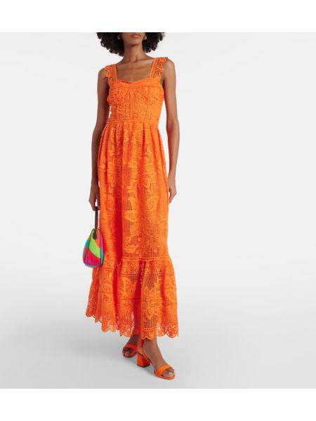 Μάξι φόρεμα με δαντέλα Farm Rio πορτοκαλί